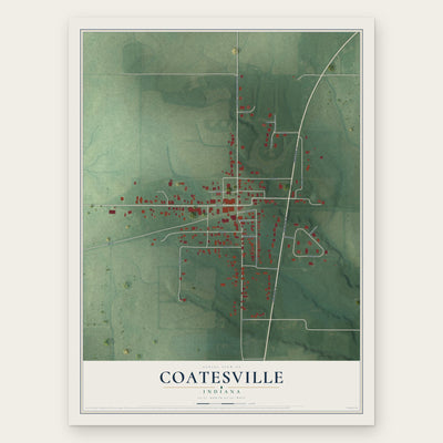 Coatesville, Indiana map print, the full design