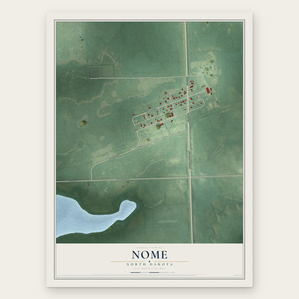 Nome, North Dakota map print, the full design