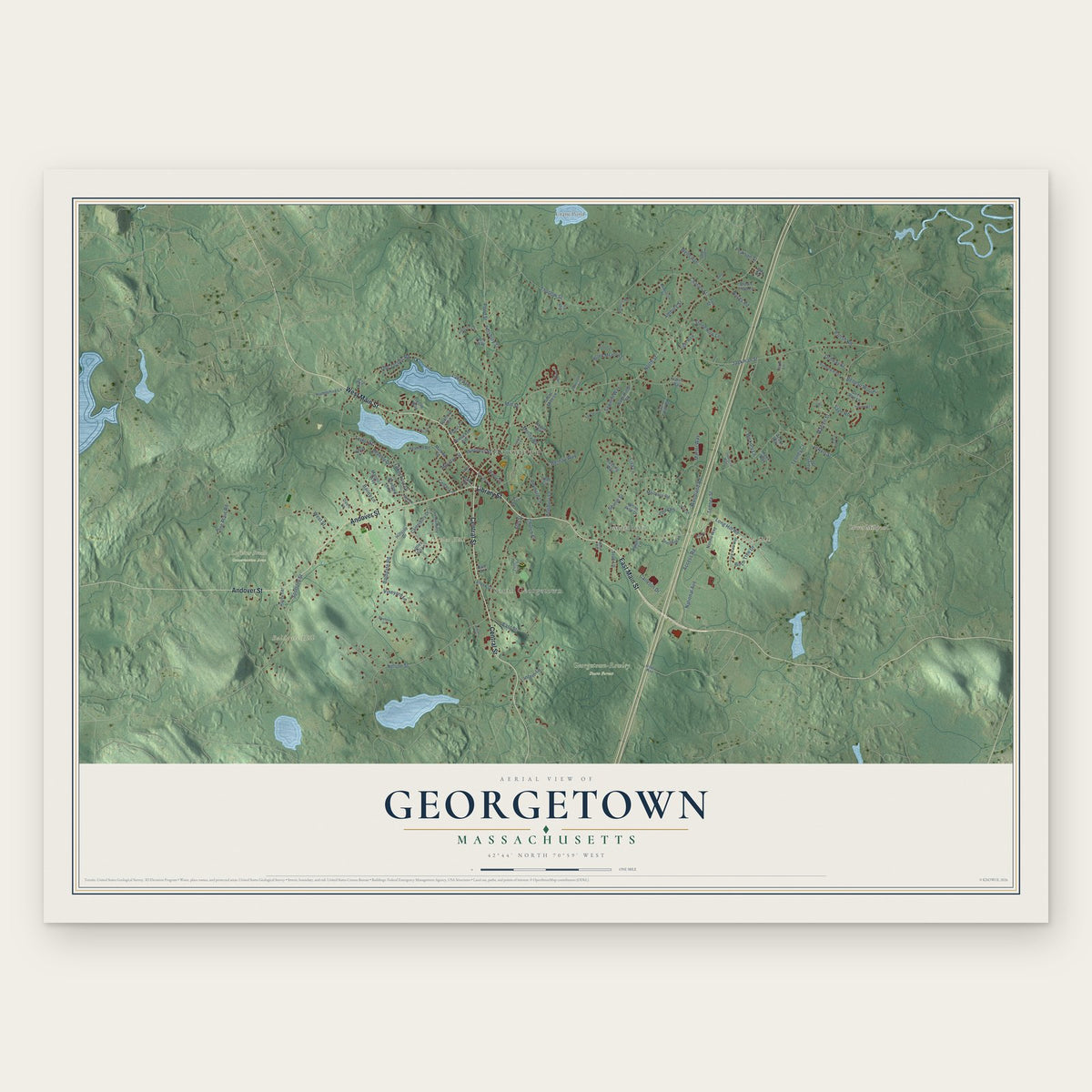 Georgetown, Massachusetts map print, the full design