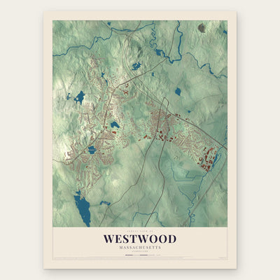 Westwood, Massachusetts map print, the full design