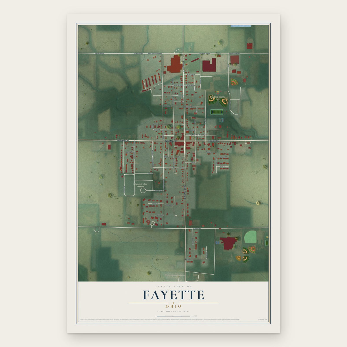 Fayette, Ohio map print, the full design