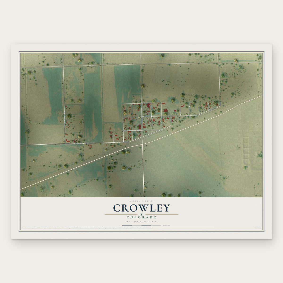 Crowley, Colorado map print, the full design