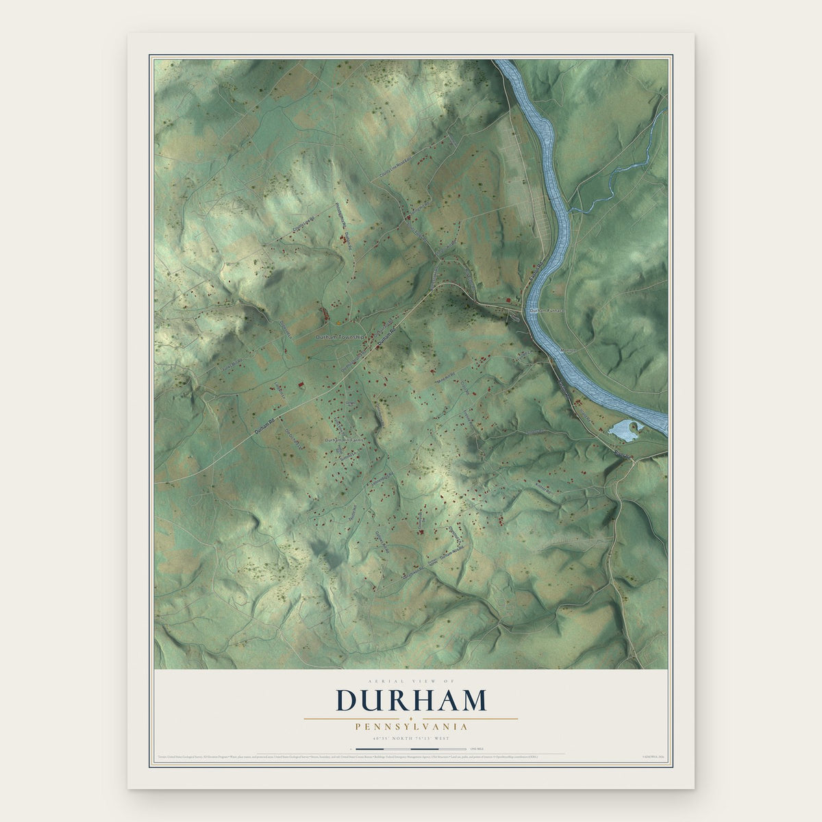 Durham, Pennsylvania map print, the full design