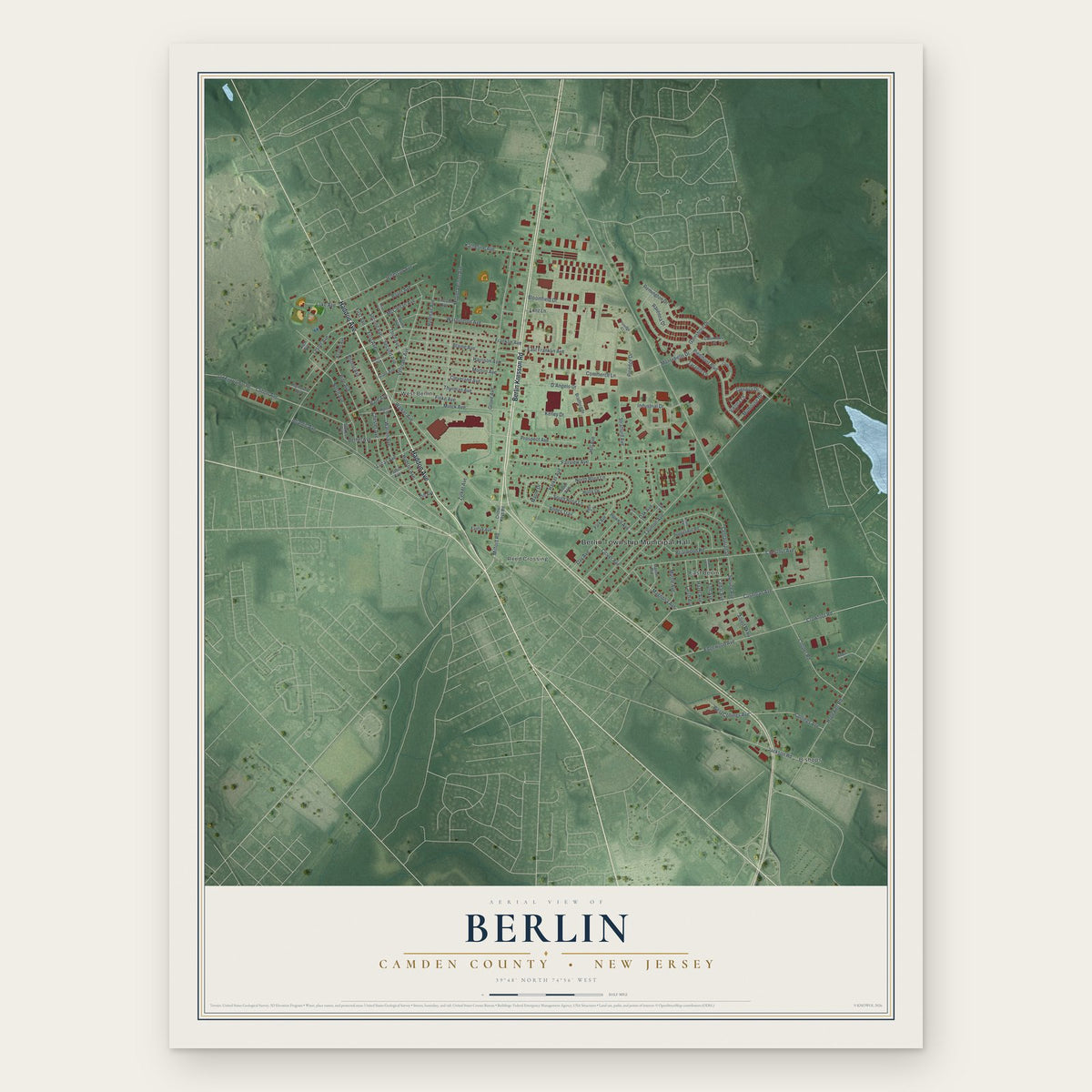 Berlin, Camden County, New Jersey map print, the full design