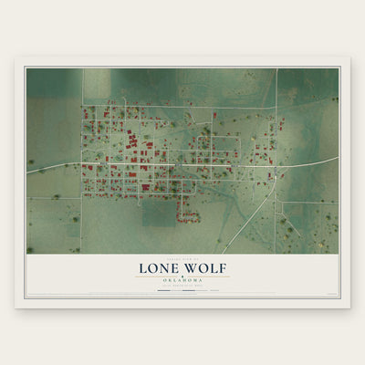 Lone Wolf, Oklahoma map print, the full design