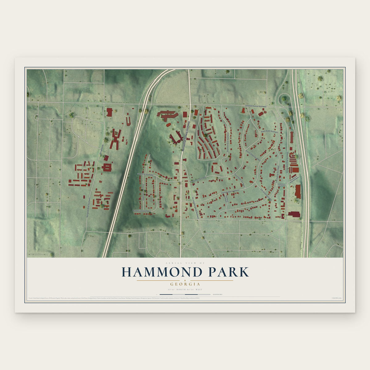 Hammond Park, Georgia map print, the full design