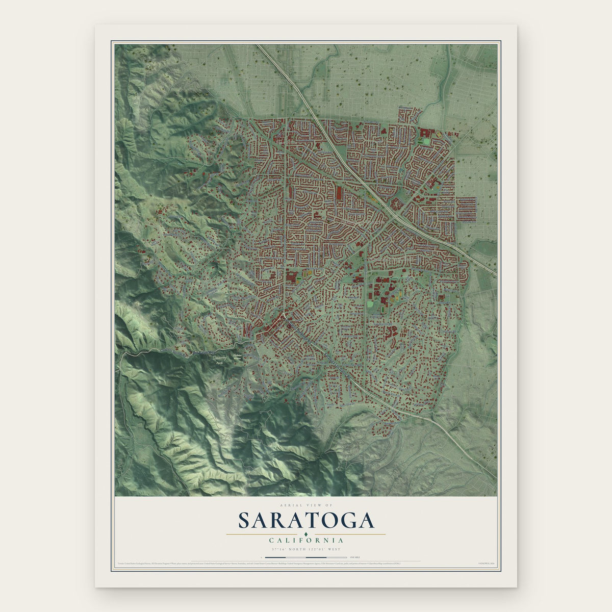 Saratoga, California map print, the full design