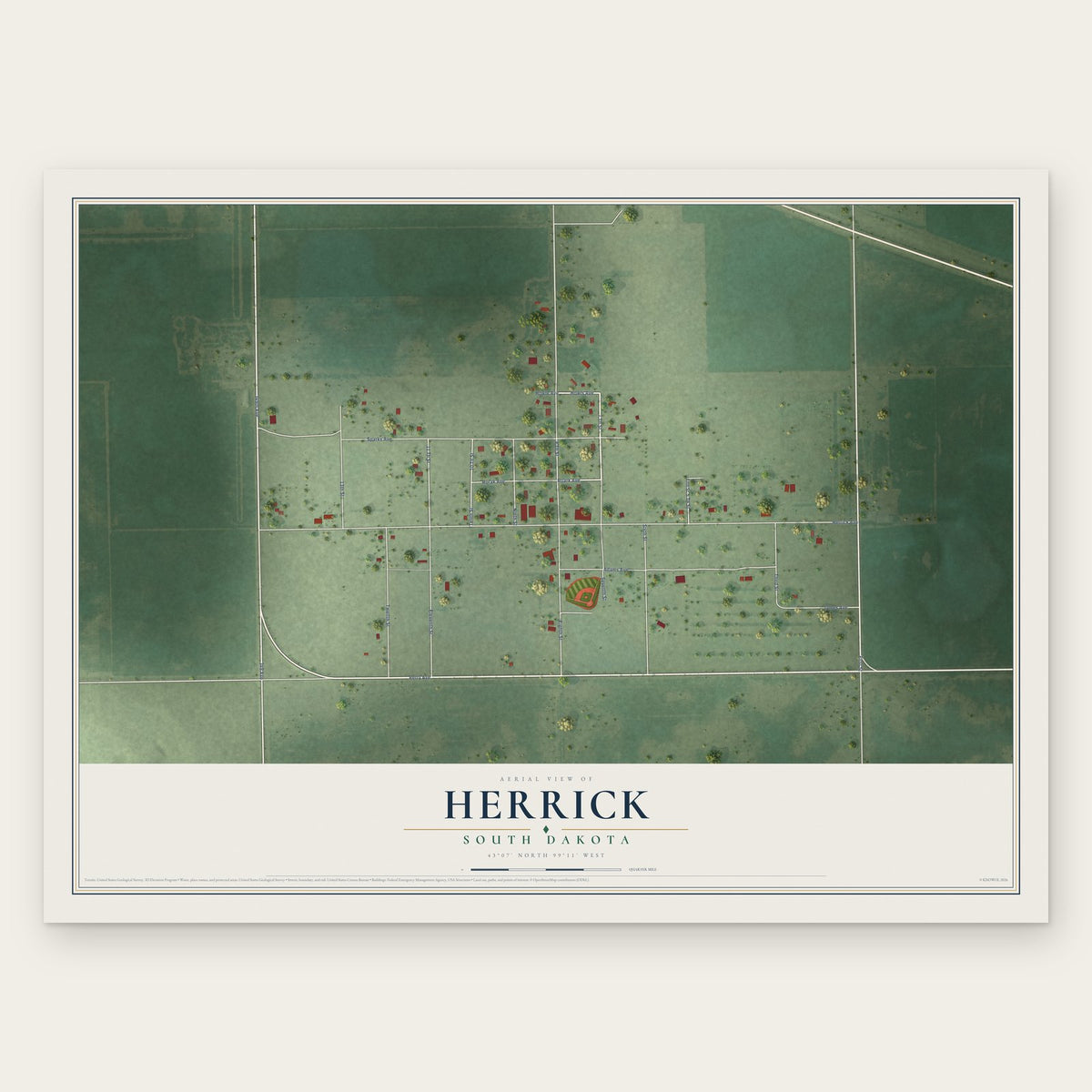 Herrick, South Dakota map print, the full design