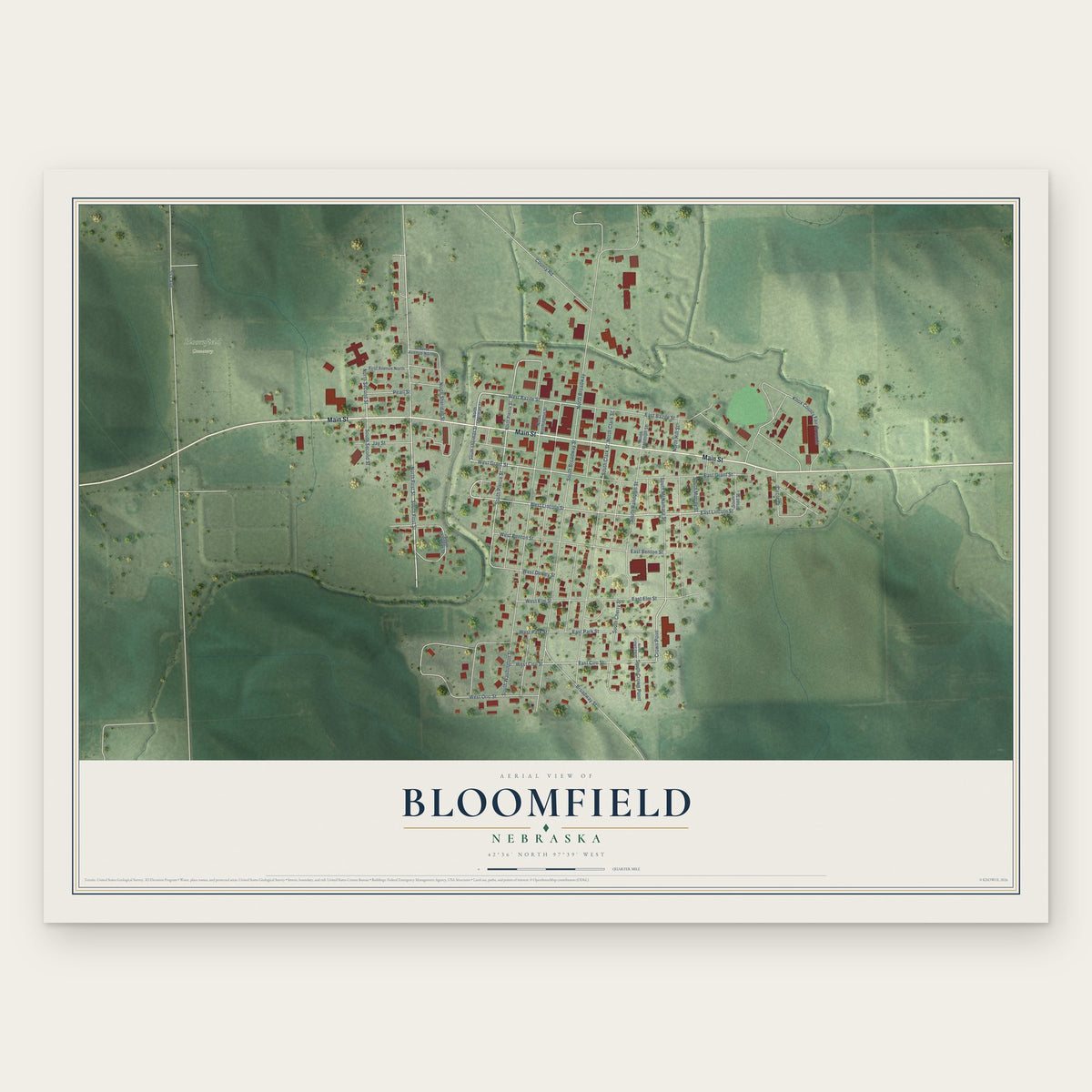 Bloomfield, Nebraska map print, the full design