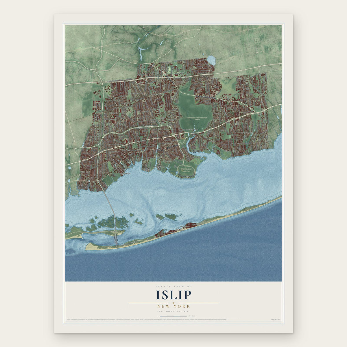 Islip, New York map print, the full design