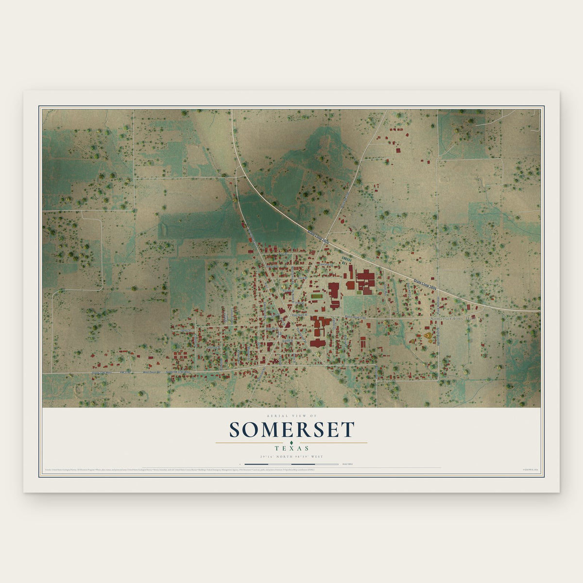 Somerset, Texas map print, the full design