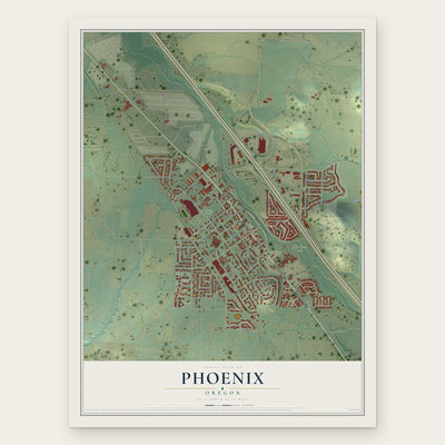 Phoenix, Oregon map print, the full design