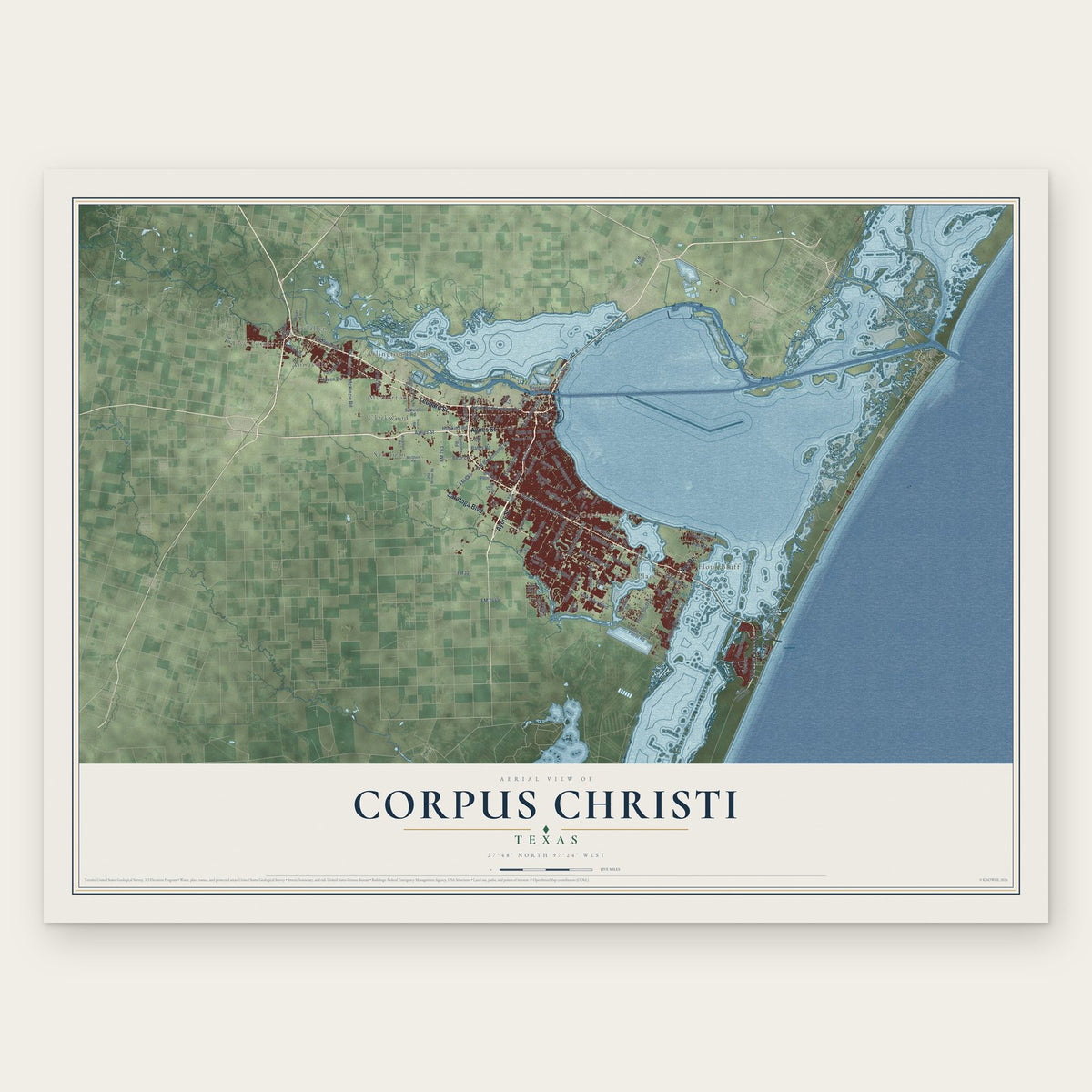 Corpus Christi, Texas map print, the full design