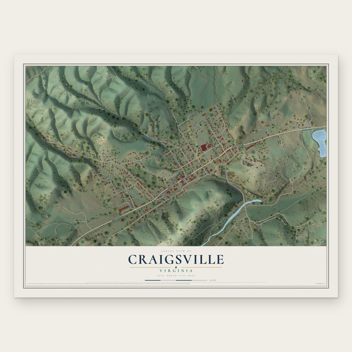 Craigsville, Virginia map print, the full design