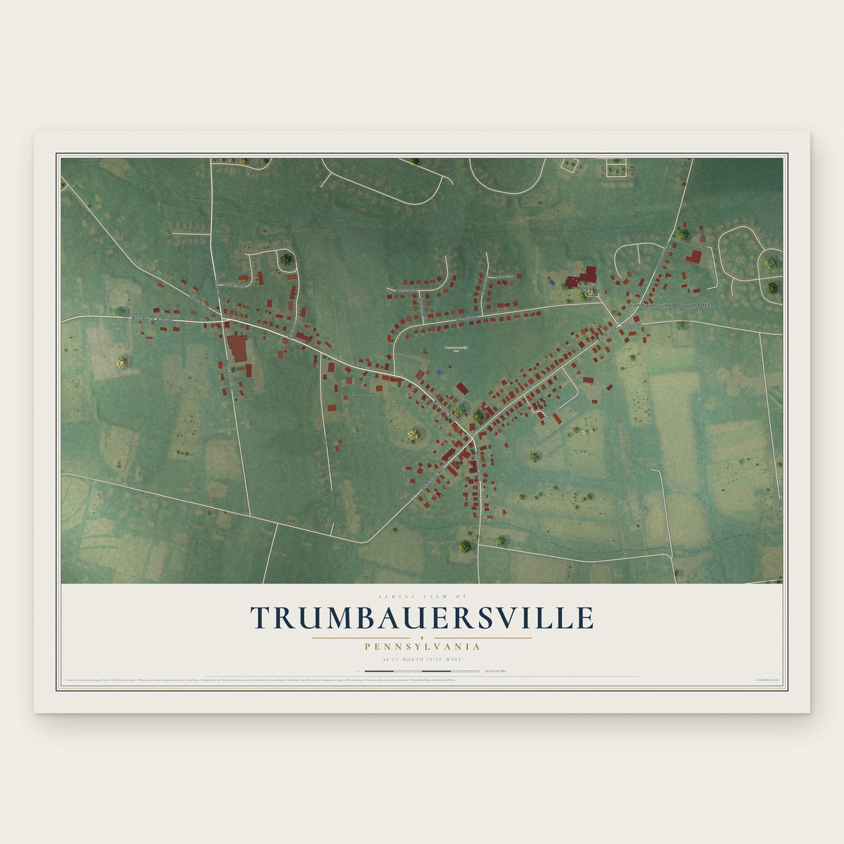 Trumbauersville, Pennsylvania map print, the full design