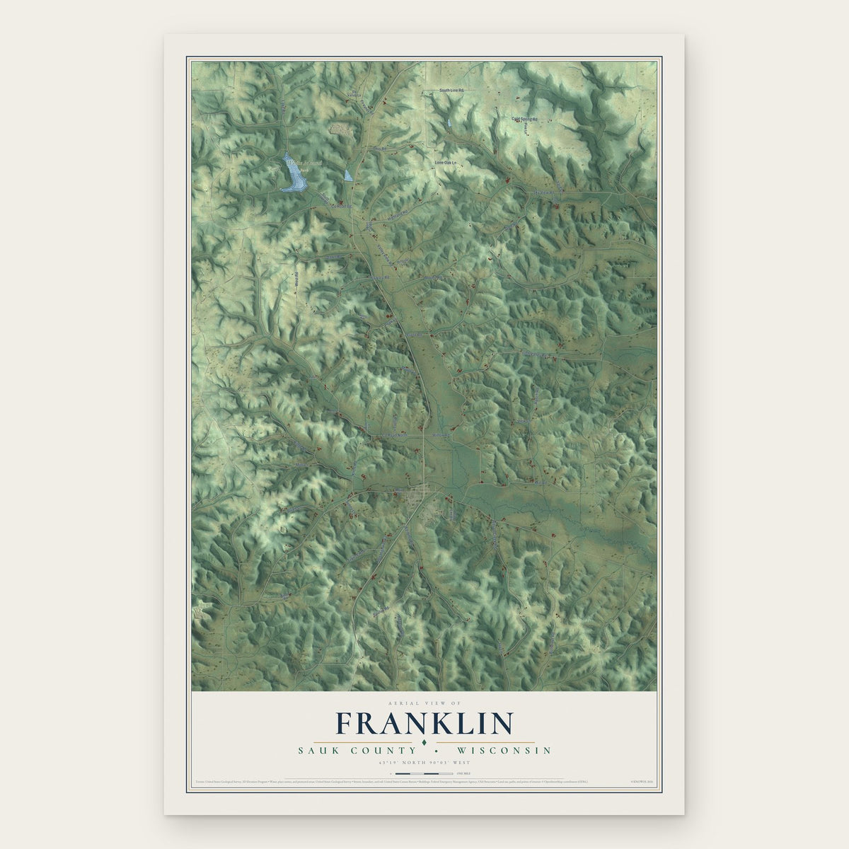 Franklin, Sauk County, Wisconsin map print, the full design