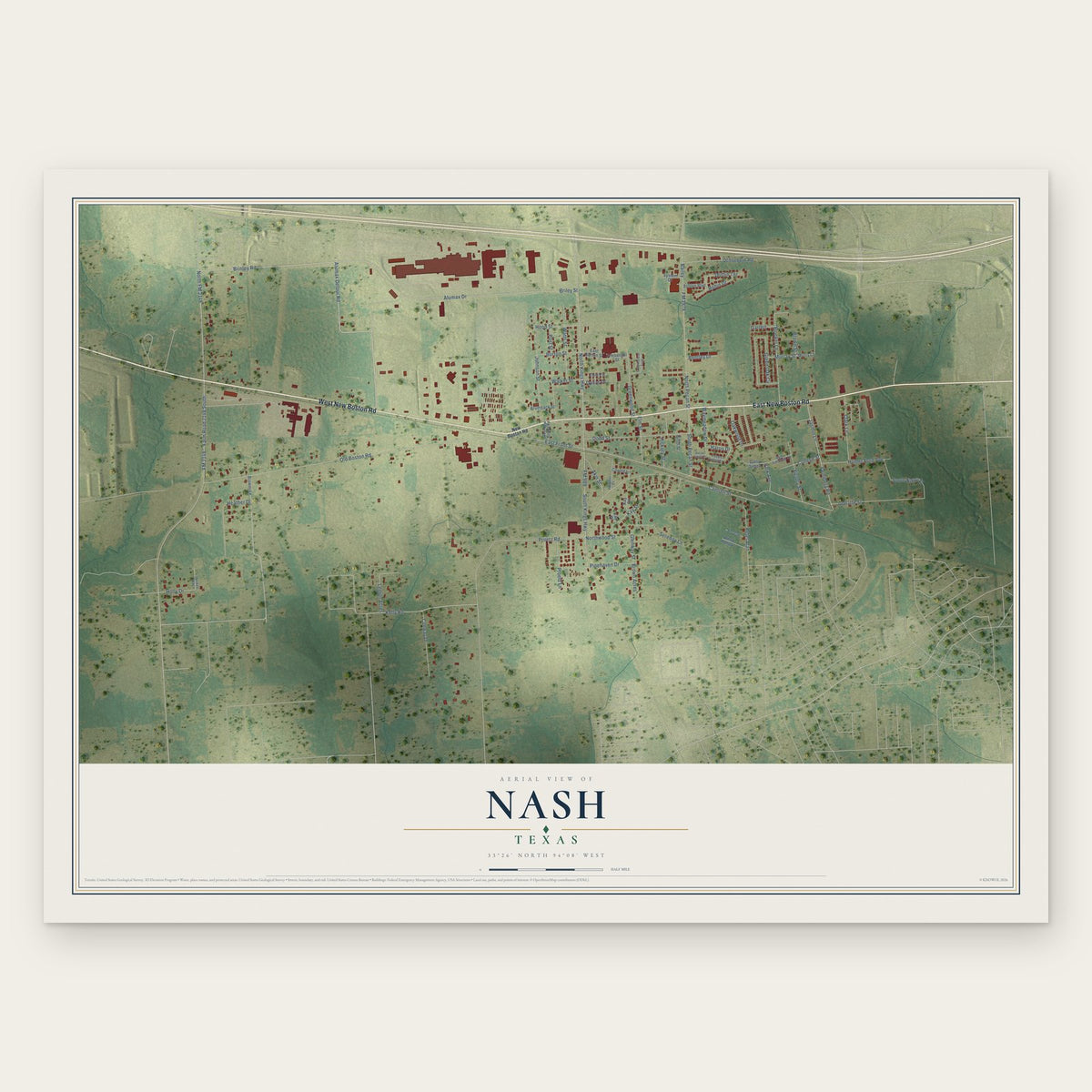 Nash, Texas map print, the full design