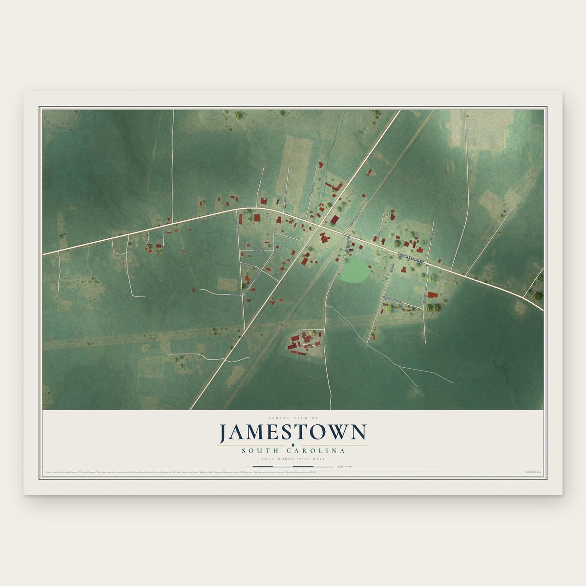 Jamestown, South Carolina map print, the full design