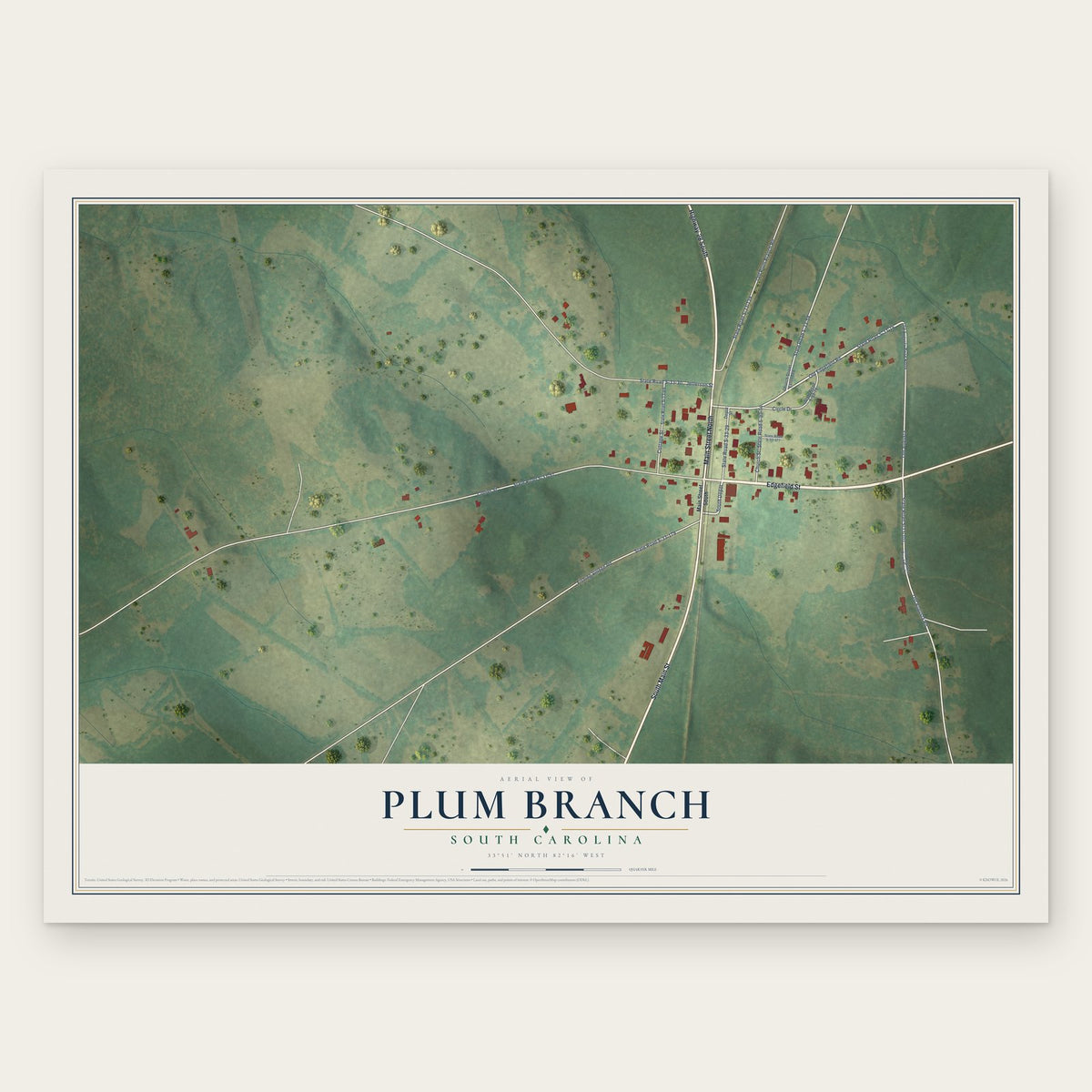 Plum Branch, South Carolina map print, the full design