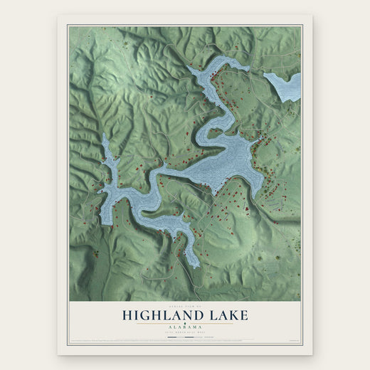 Highland Lake, Alabama map print, the full design