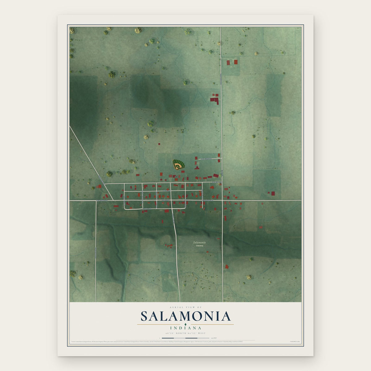 Salamonia, Indiana map print, the full design