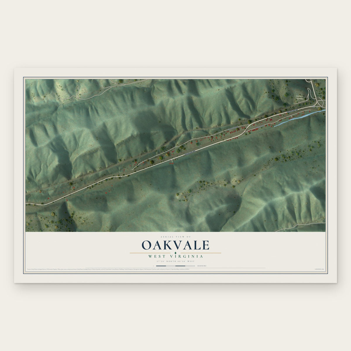 Oakvale, West Virginia map print, the full design
