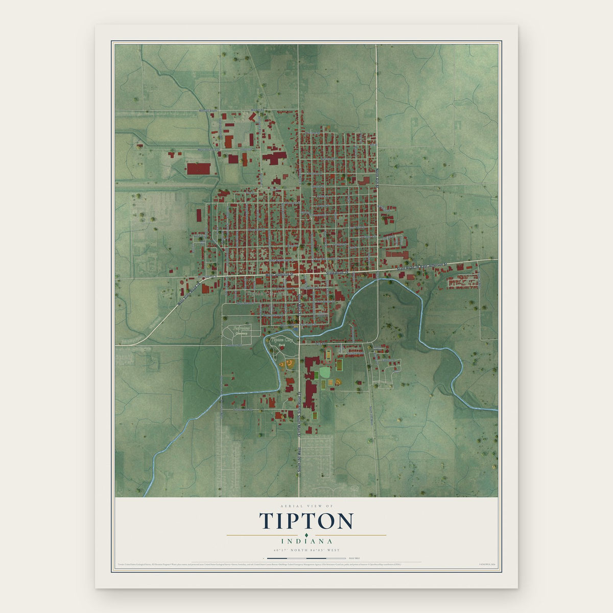 Tipton, Indiana map print, the full design