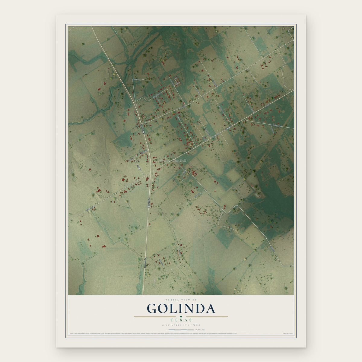 Golinda, Texas map print, the full design