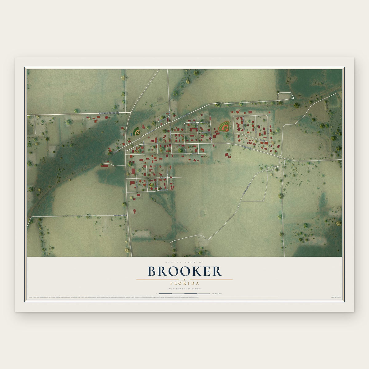 Brooker, Florida map print, the full design