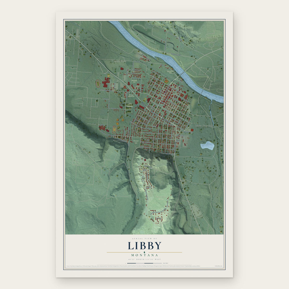 Libby, Montana map print, the full design