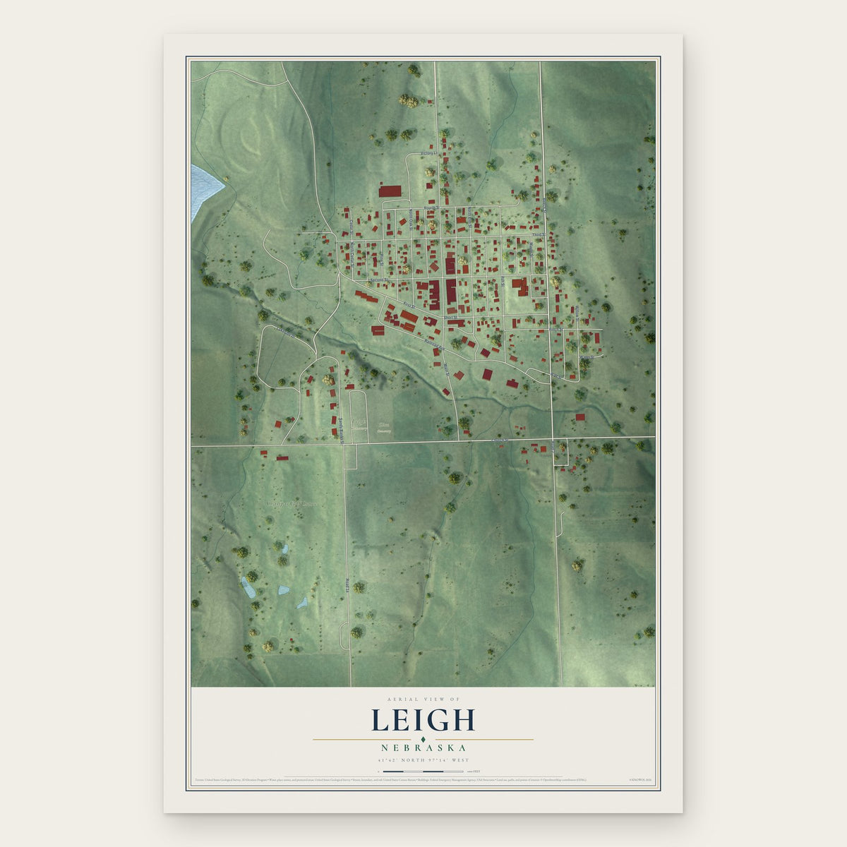 Leigh, Nebraska map print, the full design