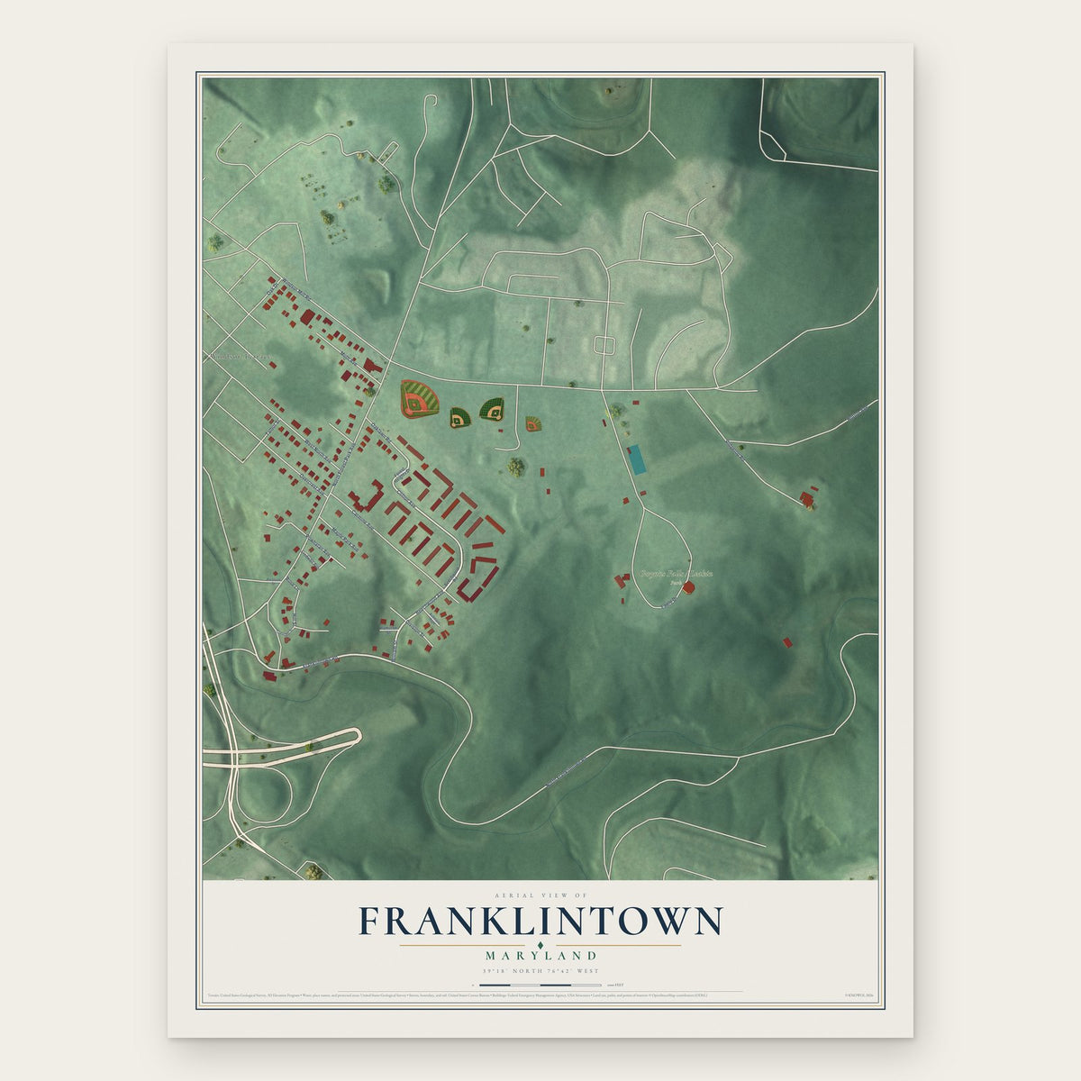 Franklintown, Maryland map print, the full design