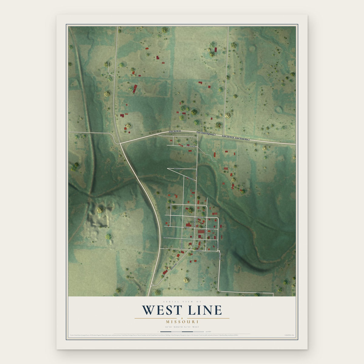 West Line, Missouri map print, the full design