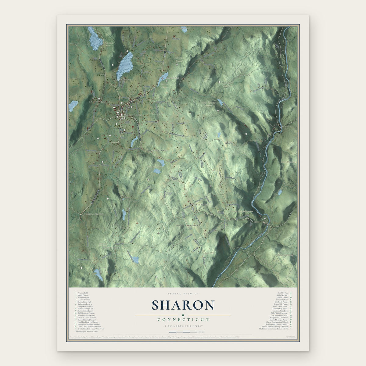 Sharon, Connecticut map print, the full design