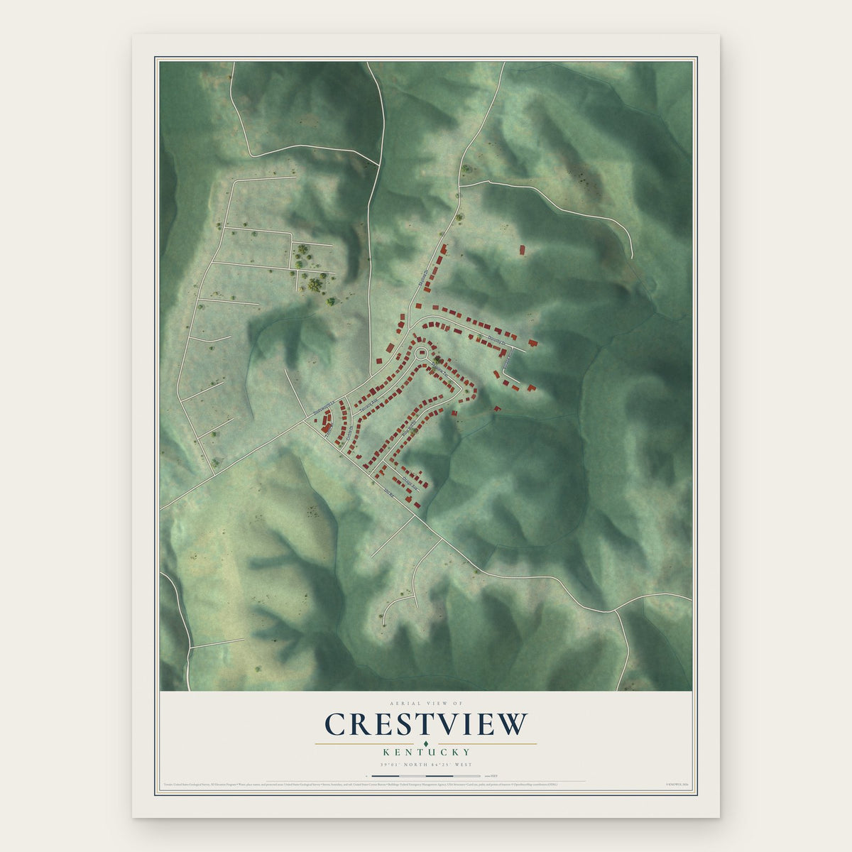 Crestview, Kentucky map print, the full design