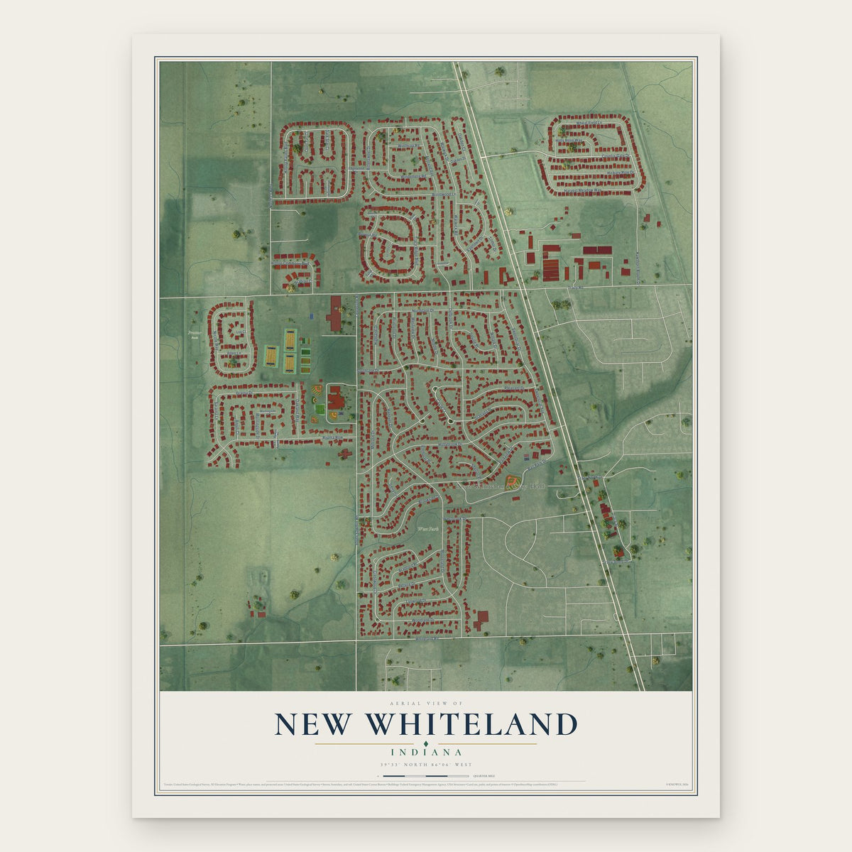 New Whiteland, Indiana map print, the full design