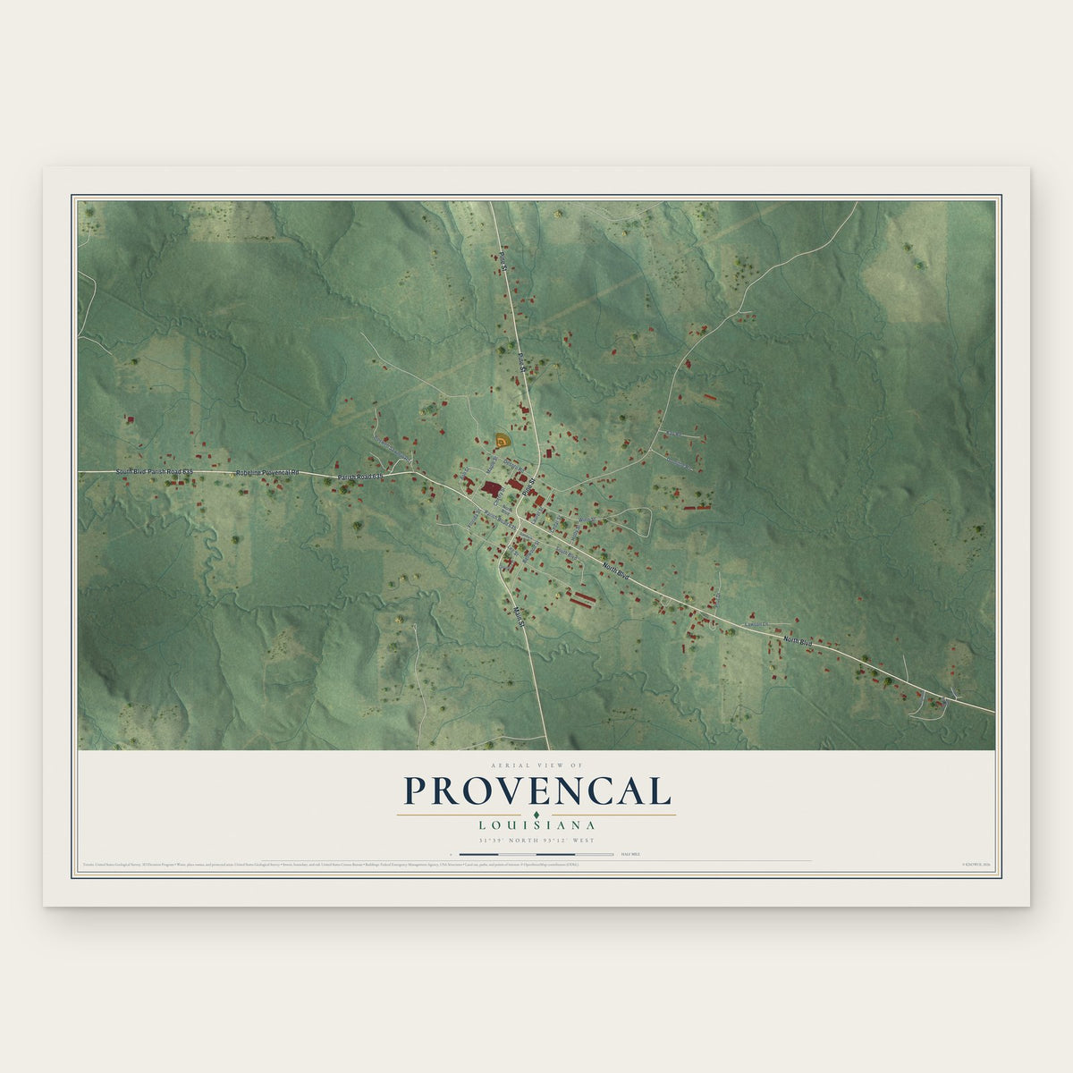 Provencal, Louisiana map print, the full design