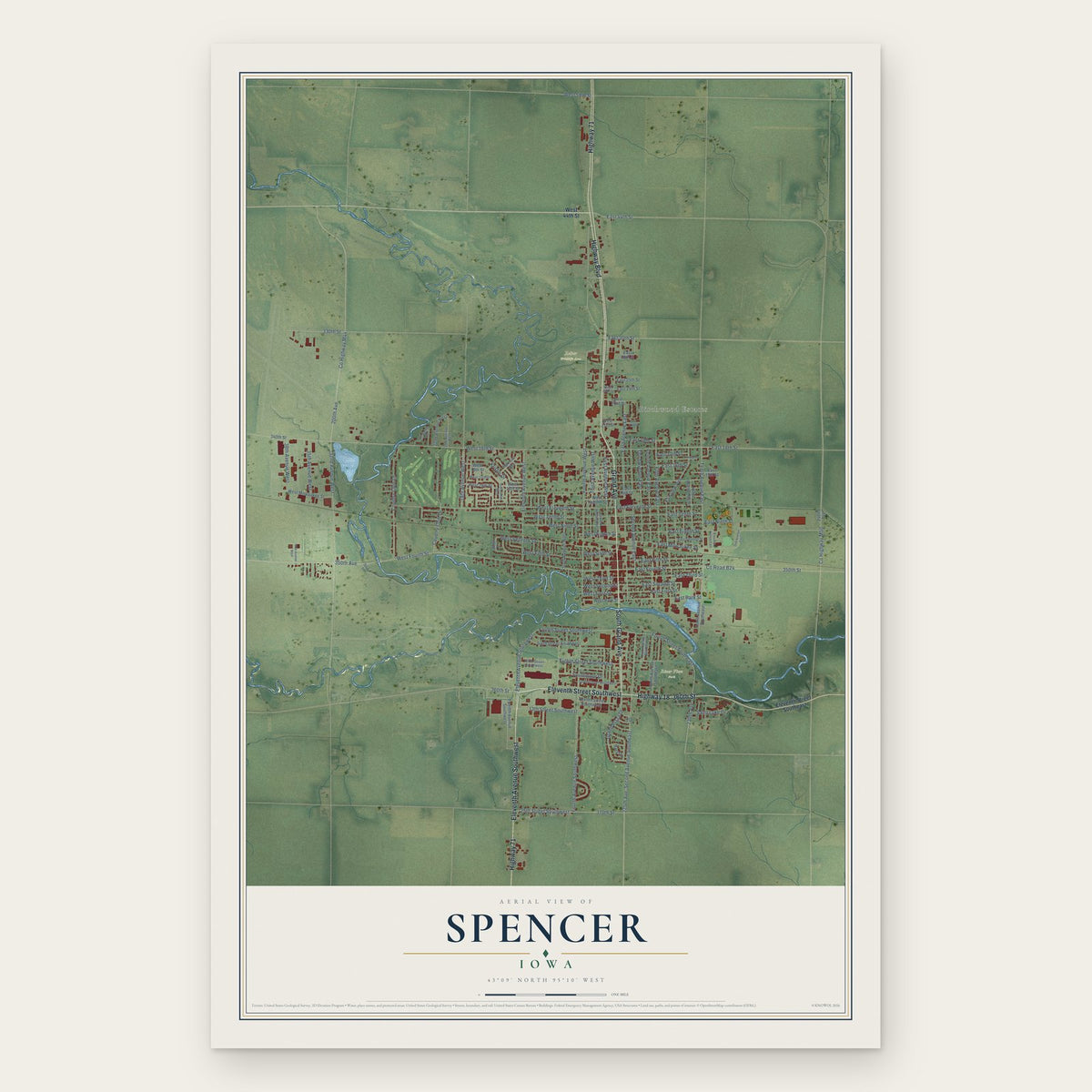 Spencer, Iowa map print, the full design