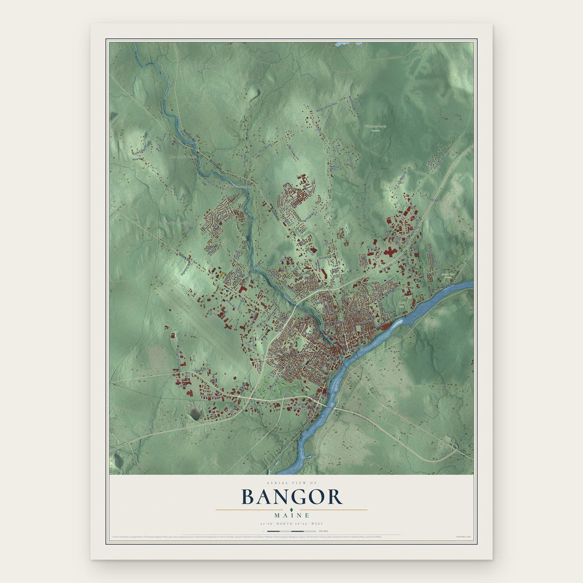 Bangor, Maine map print, the full design