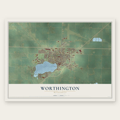 Worthington, Minnesota map print, the full design