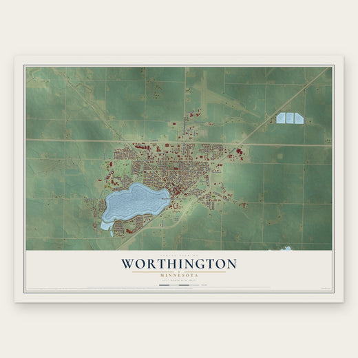 Worthington, Minnesota map print, the full design