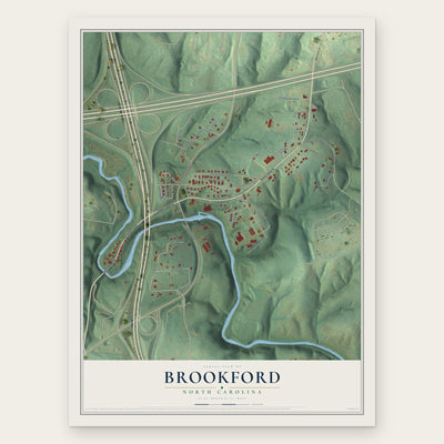 Brookford, North Carolina map print, the full design