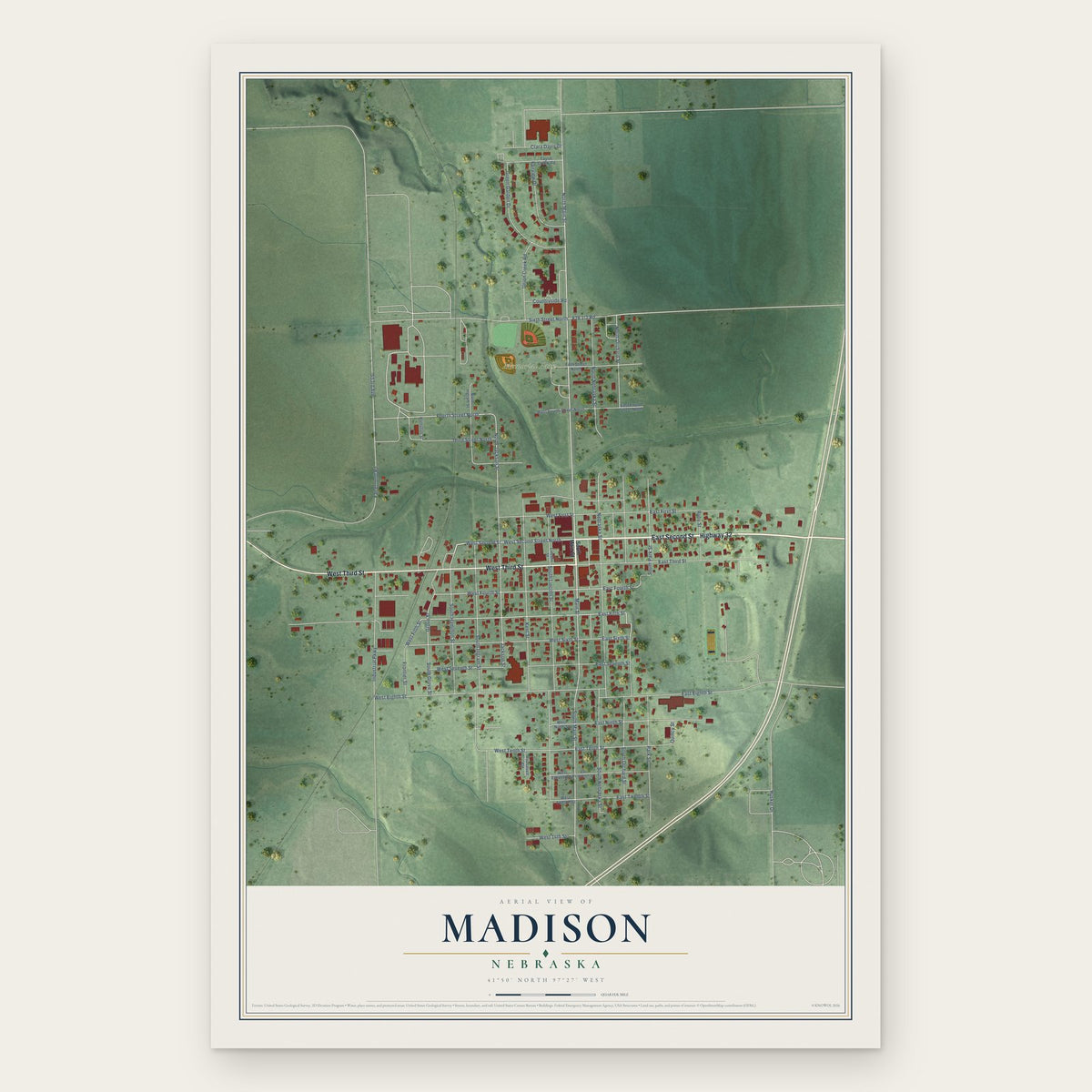 Madison, Nebraska map print, the full design