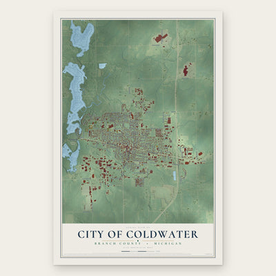 Coldwater, Michigan map print, the full design
