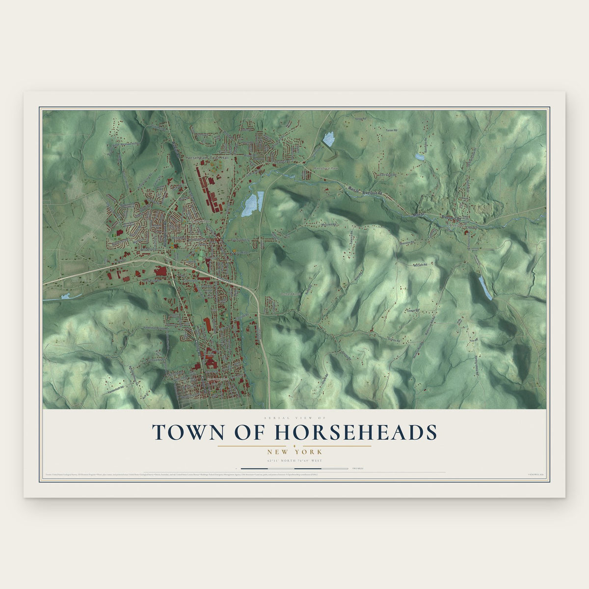 Town of Horseheads, New York map print, the full design
