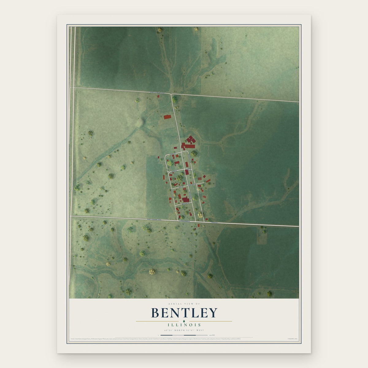 Bentley, Illinois map print, the full design
