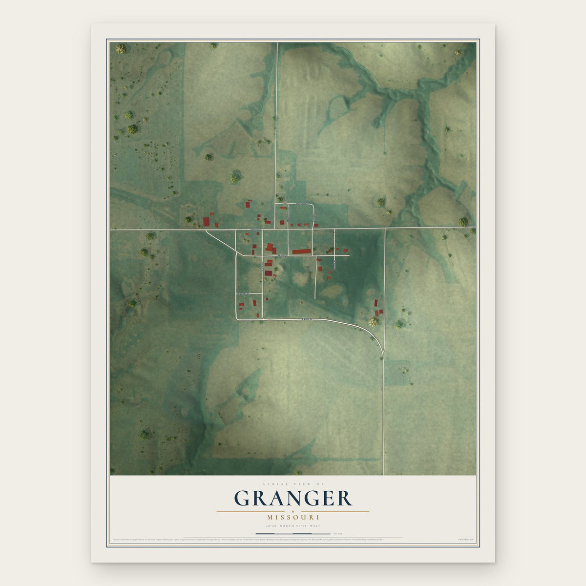 Granger, Missouri map print, the full design