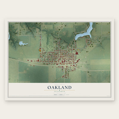 Oakland, Illinois map print, the full design