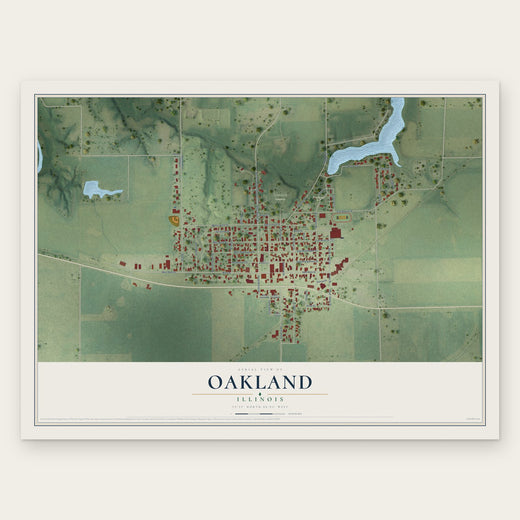 Oakland, Illinois map print, the full design