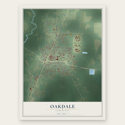 Oakdale, Louisiana map print, the full design